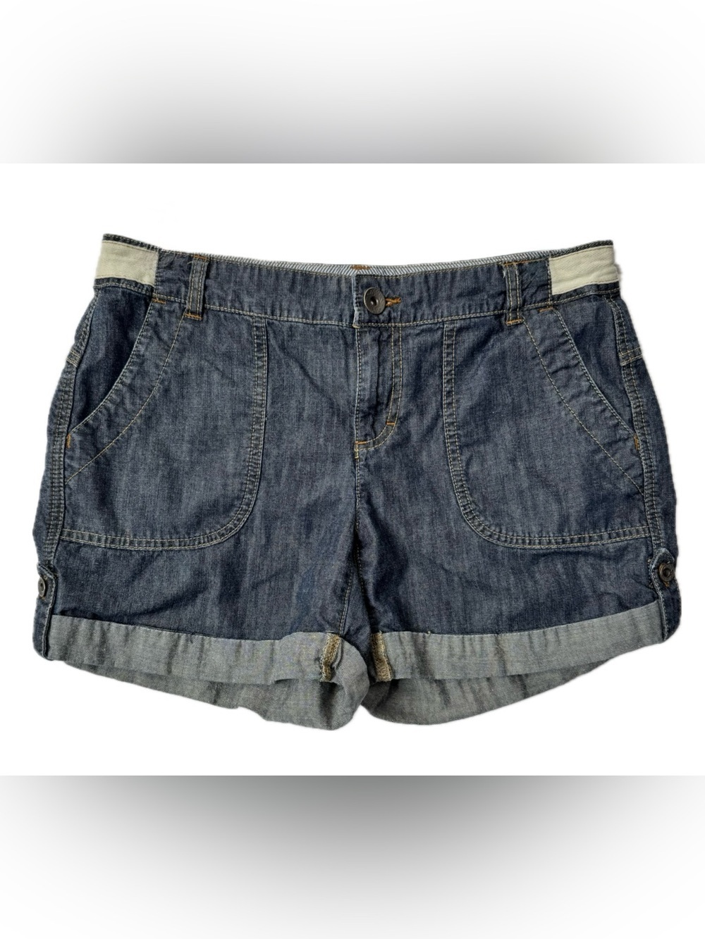 Tommy Hilfiger Denim Roll Cuff Shorts Women’s Size 8 Blue Chambray Cotton